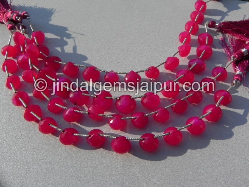 Raspberry Pink Chalcedony Faceted Onion Shape Beads